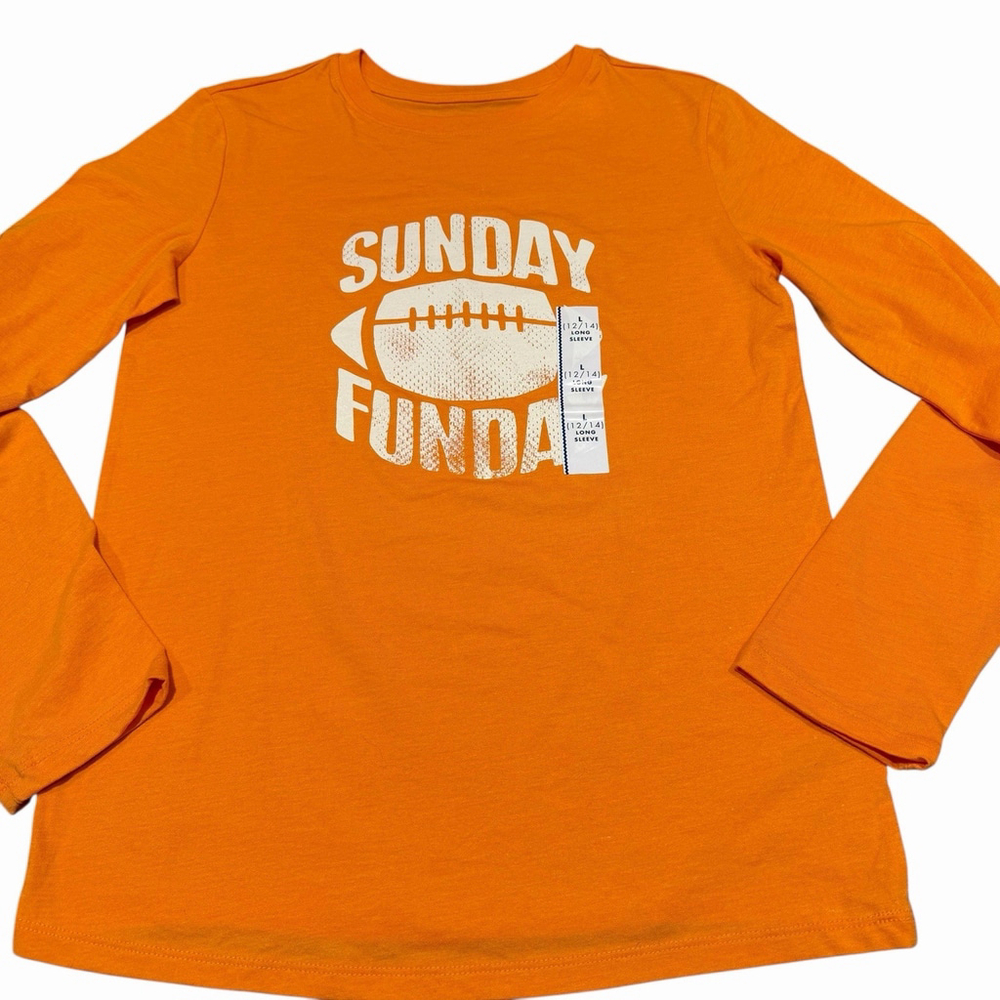 Cat‎ & Jack Sunday Funday Football Long Sleeve Tee Orange Kids L 12/14 NEW READ
